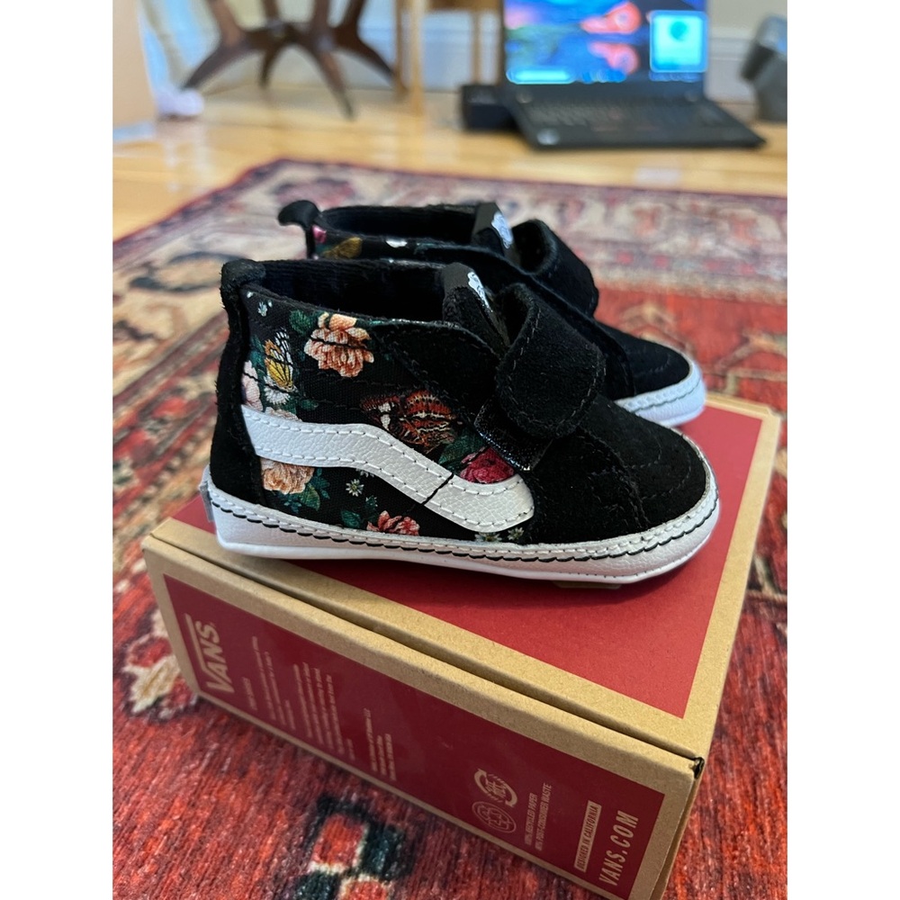 Vans Kids Black Floral Crib Shoes